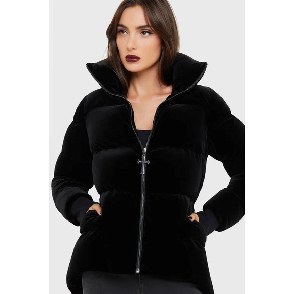 Killlstar Deadliest nightvelvet puffer coat jacket black Nwt goth whimsigoth - Picture 2 of 4